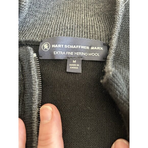 Hart Schaffner Marx Sweater Mens M Black Gray 1/4 Zip Extra Fine Merino Wool - Picture 4 of 8